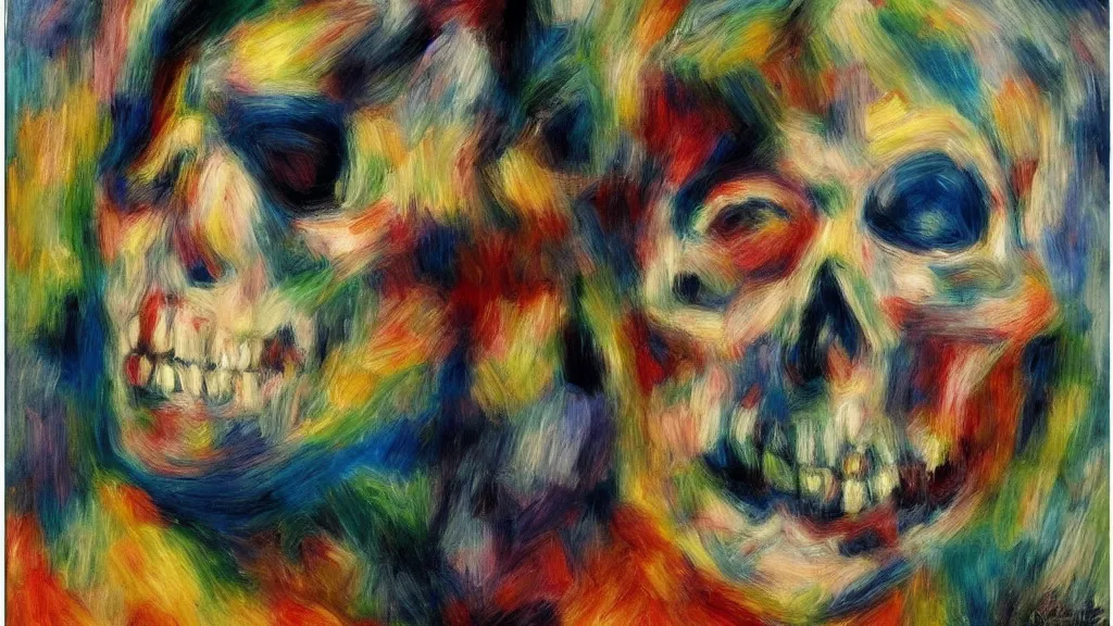 Image similar to abstract skull in style of pierre - auguste renoir,, fine details,