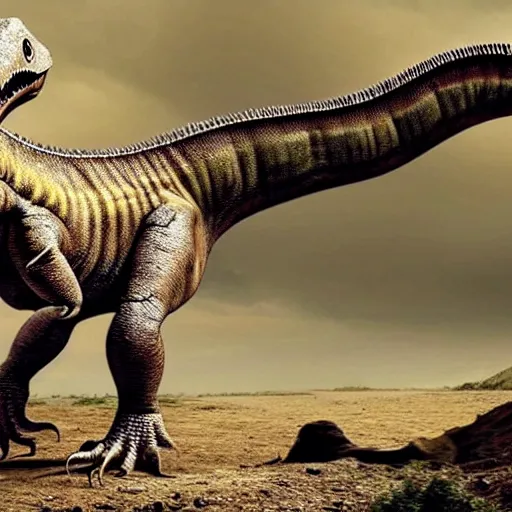 Prompt: paleontologists discover a new dinosaur, it's alive. National geographic.
