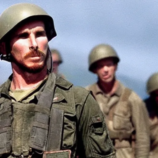 Prompt: Christian Bale starring in saving private Ryan