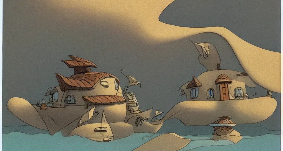 Prompt: seashell - shaped house, by moebius, ralph mcquarrie, in the style of zelda windwaker