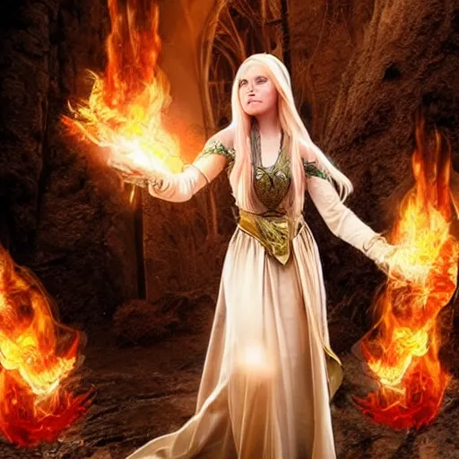 Image similar to a beautiful elven princess casting a fireball