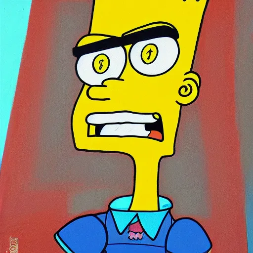 Prompt: Bart Simpson trapped in a Pablo Amaringo painting