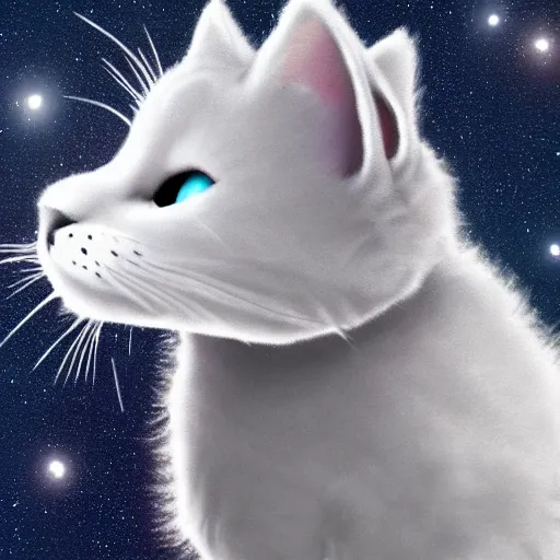 Prompt: A grey Photorealistic fluffy cat in space