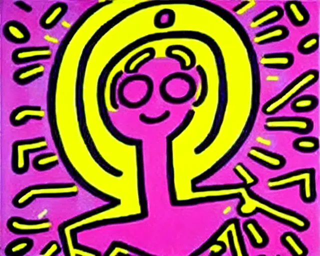 Image similar to lady diana, artwork by keith haring