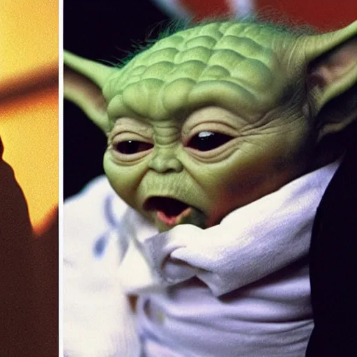 Image similar to donald trump screaming at baby yoda