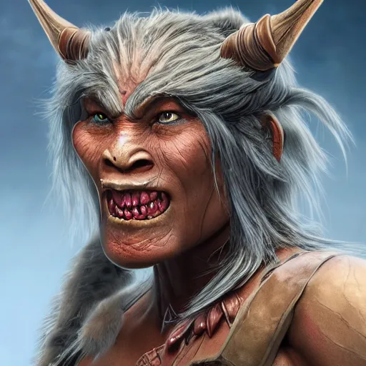 Image similar to thorkana orc woman with human features, highly detailed, character art, portrait, 8 k, professional art,