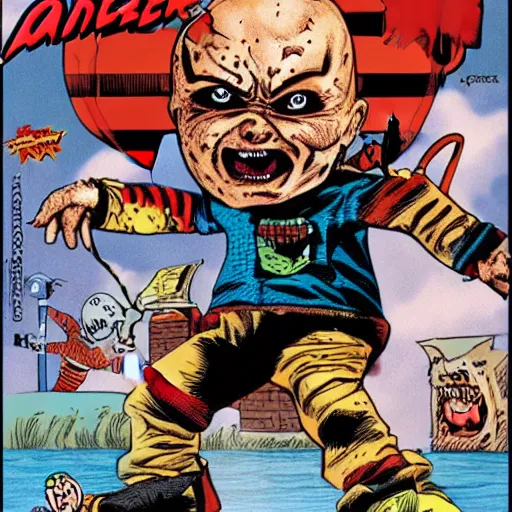 Image similar to Chucky VS Freddy Krueger 80's comic book cover