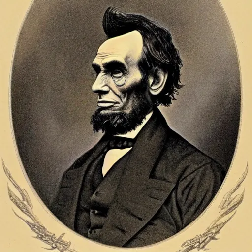 Prompt: Satanic States of America, alternate history, goth Abraham Lincoln, presidential portrait, 1862, gothic