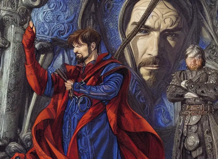 Prompt: a highly detailed medieval portrait of stephen strange, james gurney, james jean