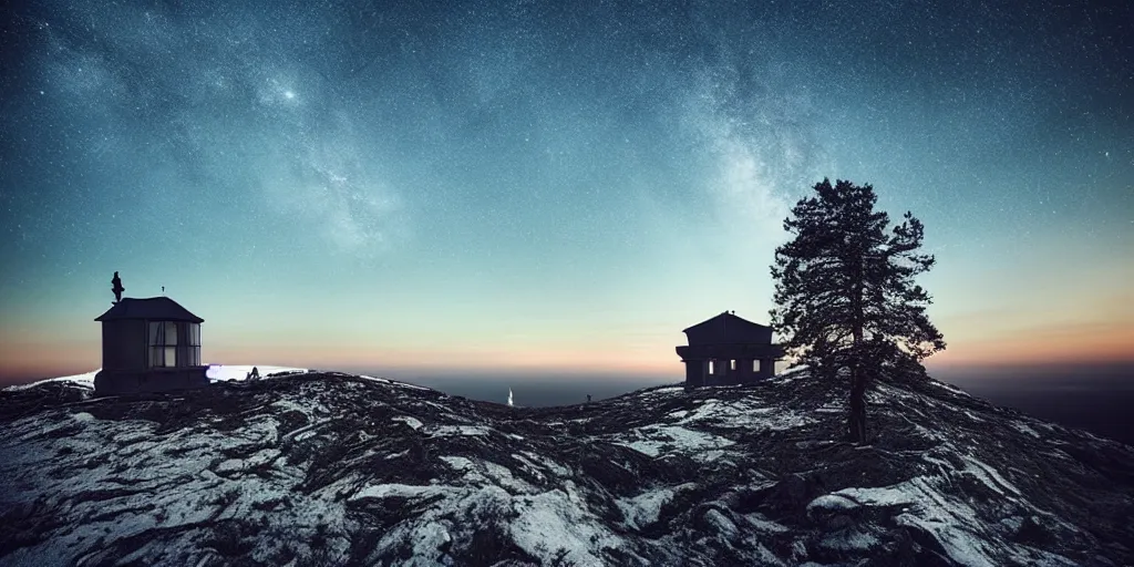 Image similar to stunning photo of landscape with an observatory on a mountain by mikko lagerstedt