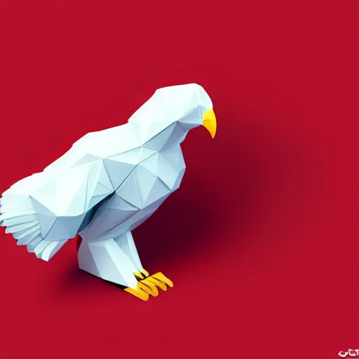 Image similar to low poly, vector, white eagle icon, in a book, red background, cgsociety, artstation, octane render