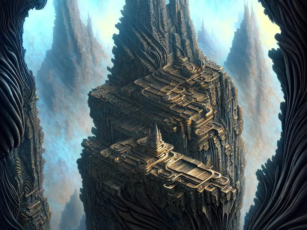 Prompt: ultra detailed, futuristic cityscape carved into mountain wall, fractal mandelbulb, cyberpunk, fantasy, intricate details, elegant, super highly detailed, professional digital painting, artstation, concept art, smooth, sharp focus, extreme illustration, Unreal Engine 5, Photorealism, 8k, cinematic, art by artgerm and greg rutkowski and alphonse mucha and loish and WLOP