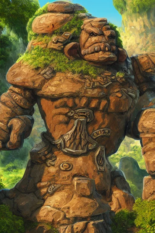 Image similar to zelda fantasy art giant golem troll wood rock greeble gemstone, global illumination ray tracing hdr fanart arstation by sung choi and eric pfeiffer and gabriel garza and casper konefal