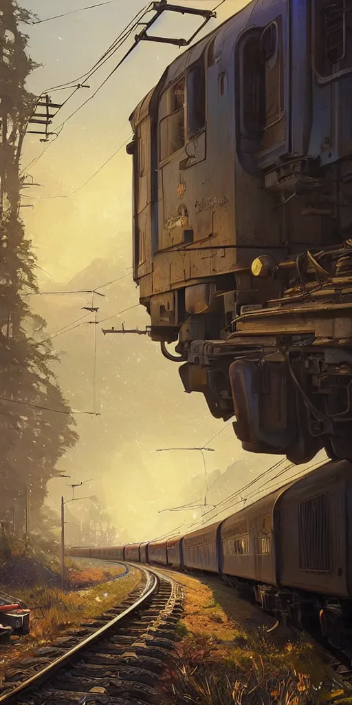 Image similar to highly detailed train in gta v, stephen bliss, unreal engine, fantasy art by greg rutkowski, loish, rhads, ferdinand knab, makoto shinkai and lois van baarle, ilya kuvshinov, rossdraws, tom bagshaw, global illumination, radiant light, detailed and intricate environment