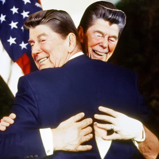 Image similar to trump getting a piggy - back ride from ronald reagan