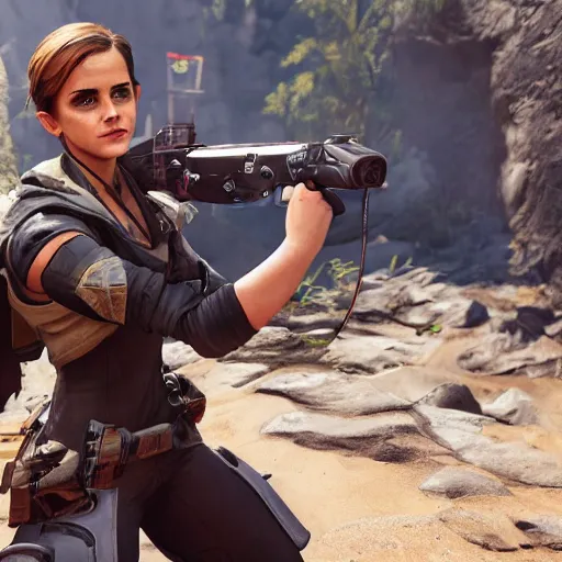 Image similar to emma watson screenshot from apex legends play of the game