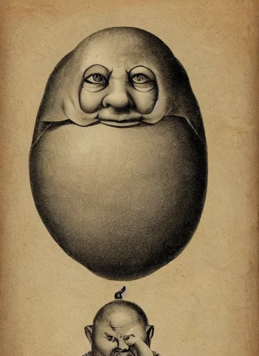 Image similar to 1 8 0 0 s style full body detailed photograph of silly fat and round humpty dumpty with jack black facial expression, realistic, hieronymus bosch