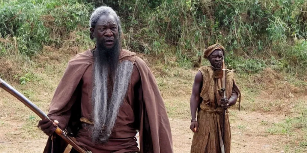 Image similar to african gandalf playing in ghanian action movie