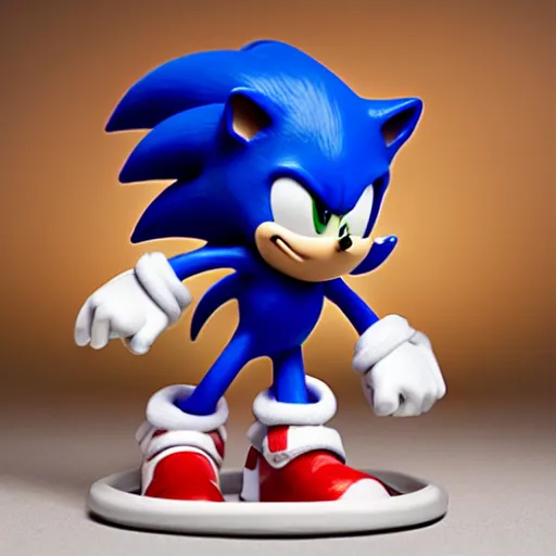 Prompt: Extremely detailed plastic figurine of Sonic the Hedgehog, studio lightning, product photo, professional photography.