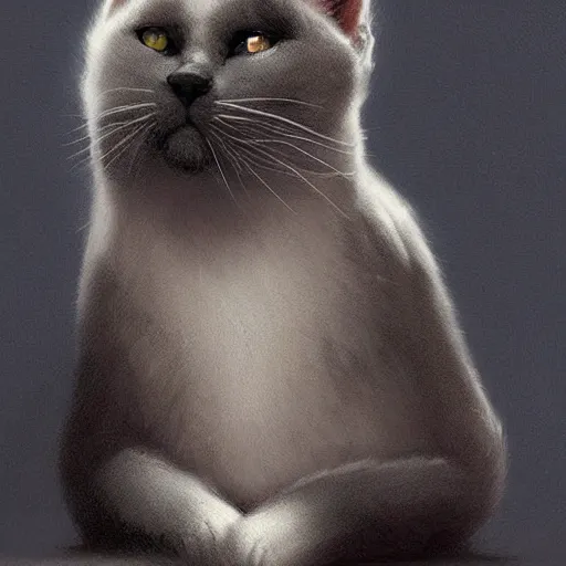 Prompt: a burly bored dark grey cat with white belly, white paws and white face markings with long fur and fluffy tail sitting, intricate, elegant, highly detailed, digital painting, artstation, concept art, matte, sharp focus, illustration, art by Artgerm and Greg Rutkowski and Alphonse Mucha