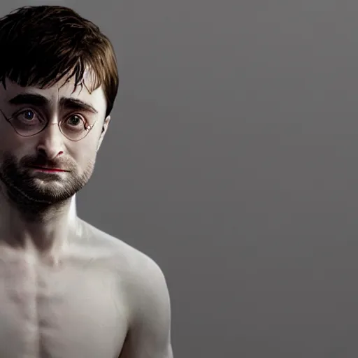 Image similar to hyperrealistic film still of daniel radcliffe fused with an raddish stunning 3 d render, inspired by istvan sandorfi & greg rutkowski & unreal engine, perfect symmetry, dim volumetric cinematic lighting, 8 k octane comprehensive render, extremely hyper - detailed, incredibly lifelike attributes, intricate, real flesh texture, masterpiece, artstation, stunning,