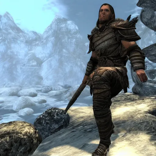 Prompt: video game screenshot of joe biden in skyrim