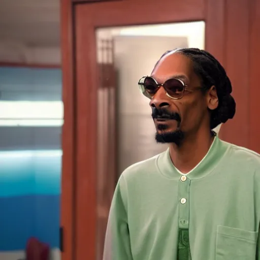 Prompt: A film still of Snoop Dogg as Eric Andre in The Eric Andre Show (2015), 40mm lens, shallow depth of field, split lighting, cinematic