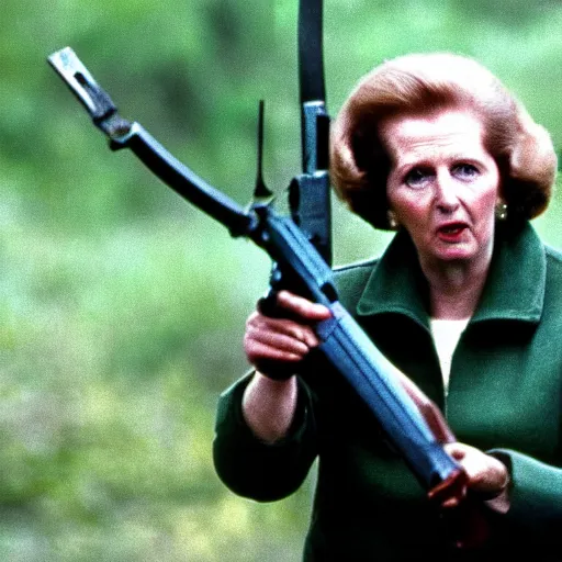 Prompt: Margaret Thatcher as Rambo in Rambo First Blood (1982)