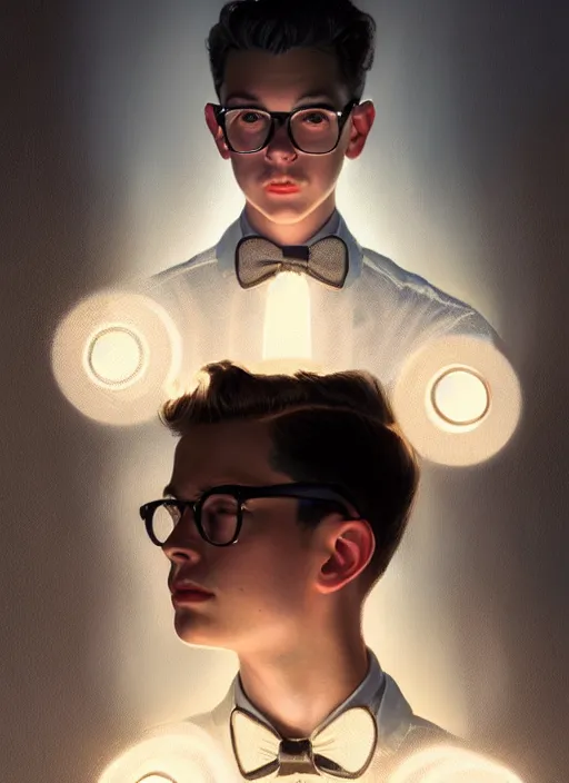 Prompt: portrait of young dilton doiley, 1 9 5 0 s, intricate, elegant, glowing lights, highly detailed, digital painting, artstation, concept art, smooth, sharp focus, illustration, art by wlop, mars ravelo and greg rutkowski