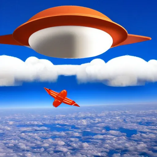 Prompt: chorizo flying over the clouds chasing an ufo