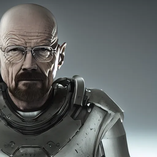 Prompt: Walter White in futuristic battle armor with shields, 4k octane render, highly detailed
