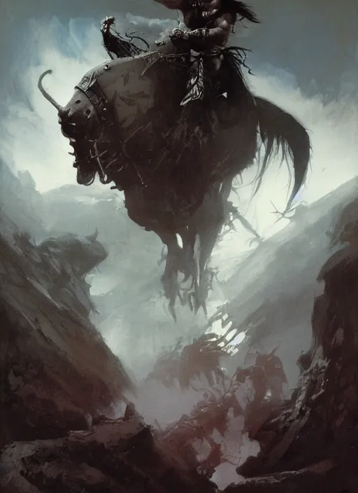 Image similar to conan the barbarian, intricate, elegant, highly detailed, john park, frazetta, sparth, ruan jia, jeffrey catherine jones