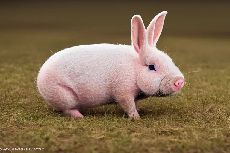 Image similar to a bunny pig hybrid, hyperrealistic, realistic lighting, wildlife photographer of the year, bold natural colors, national geographic, hd, wide angle, 8 k