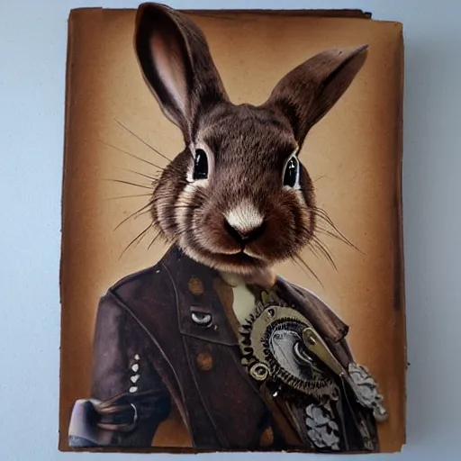 Image similar to photorealistic portrait of a steampunk rabbit