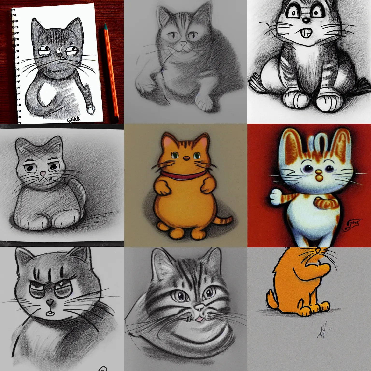 Prompt: Garfield the Cat, pencil sketch, illustrated by Jim Davis