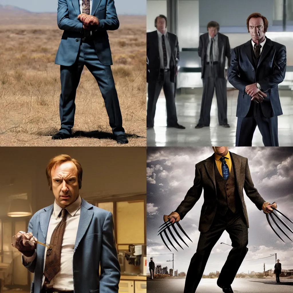 Prompt: Saul Goodman as wolverine from The Wolverine 2013 movie still