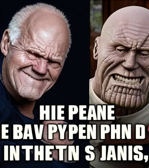 Prompt: hide the pain harold as thanos