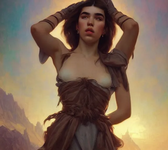 Prompt: photography dualipa with hands - up and hairy armpits, deep focus, intricate, elegant, highly detailed, digital painting, artstation, concept art, matte, sharp focus, illustration, art by artgerm and greg rutkowski and alphonse mucha and gil elvgren