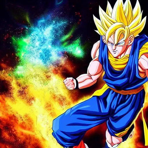 Image similar to Lebron James Lebron James Lebron James Lebron James Lebron James cosplay as Super saiyan Goku, detailed digital art, colourful masterpiece beautiful beautiful beautiful