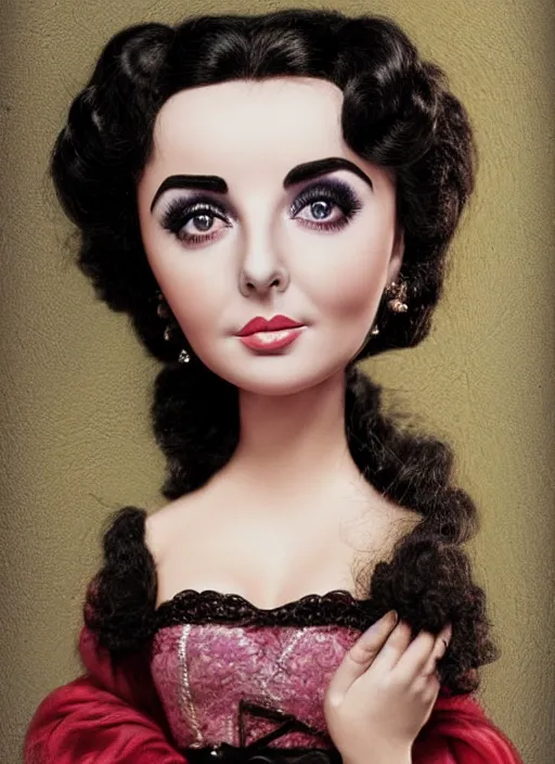 Image similar to elizabeth Taylor as a mark ryden doll, detailed digital art, trending on Artstation