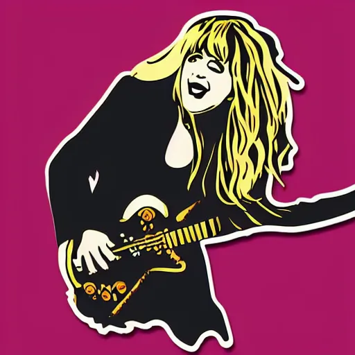 Image similar to stevie nicks playing guitar and singing, sticker - art, svg vector, adobe - illustrator