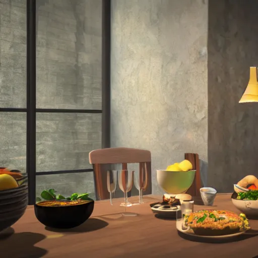 Prompt: what's for dinner? taiwanese setting. unreal 5, daz, hyperrealistic, octane render cinematic volume inner glowing aura global illumination ray tracing hdr