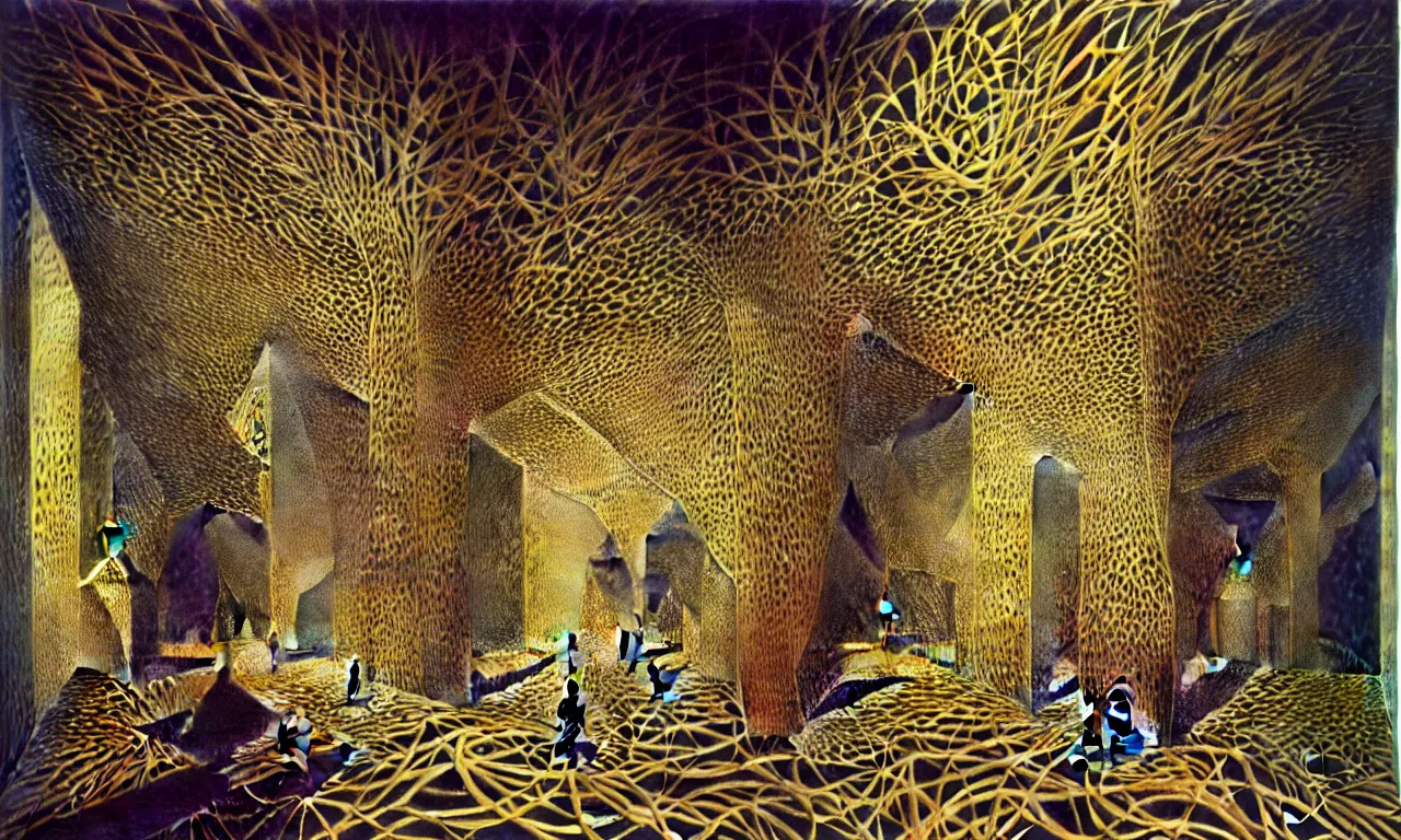 Image similar to building, jungle, kirigami, dichromatism, paradox, volumetric light, insanely detailed and intricate, hypermaximalist, elegant, ornate, hyper realistic, super detailed, by remedios varo uranga