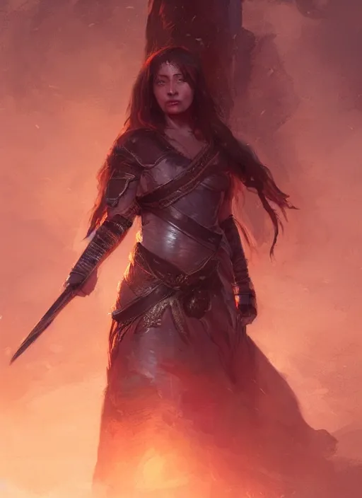 Prompt: A portrait of a warrior princess in the style of Charles Sillem Lidderdale, in the style of Greg Rutkowski, artstation, high quality art