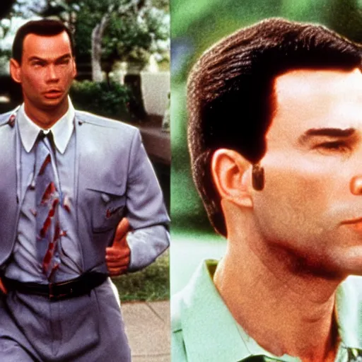 Image similar to john travolta as forrest gump