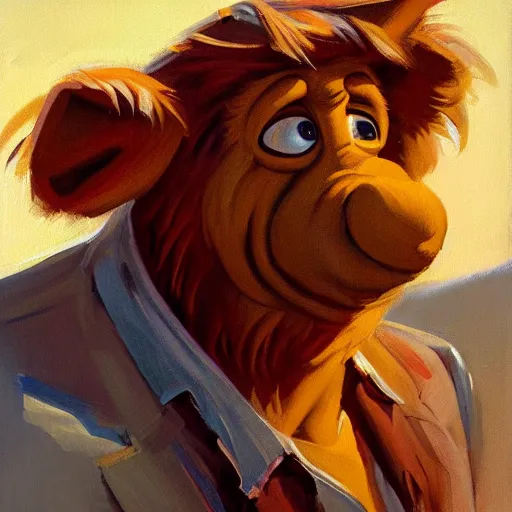 Image similar to greg manchess portrait painting of alf from the 8 0 s tv show alf, medium shot, asymmetrical, profile picture, organic painting, sunny day, matte painting, bold shapes, hard edges, street art, trending on artstation, by huang guangjian and gil elvgren and sachin teng