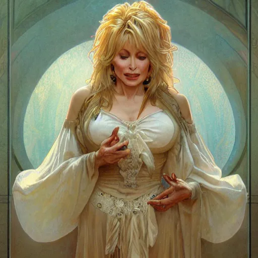 Image similar to beautiful lifelike award winning pencil illustration of dolly parton trending on art station artgerm greg rutkowski alphonse mucha cinematic atmospheric