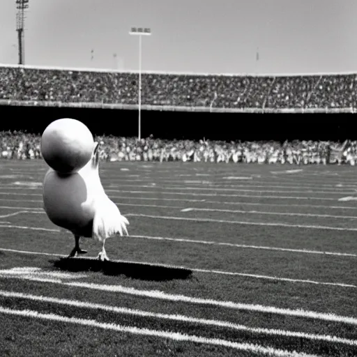 Image similar to the famous funky chicken runs across a football field, interrupting the big game, 3 5 mm