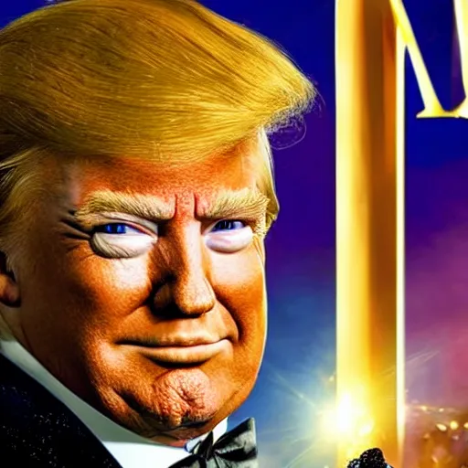 Prompt: portrait of donald trump as willy wonka in avengers movie, fantasy, splash art, avengers movie, movie still, detailed face, photorealistic facial features, cinematic lighting, dramatic, octane render, long lens, shallow depth of field, bokeh, anamorphic lens flare, 8 k, hyper detailed, 3 5 mm film grain