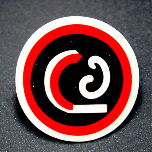 Image similar to a retro minimalistic circle enamel pin of a retro 1 9 7 0 s minimalistic clean fire warning label, use of negative space allowed, smooth curves